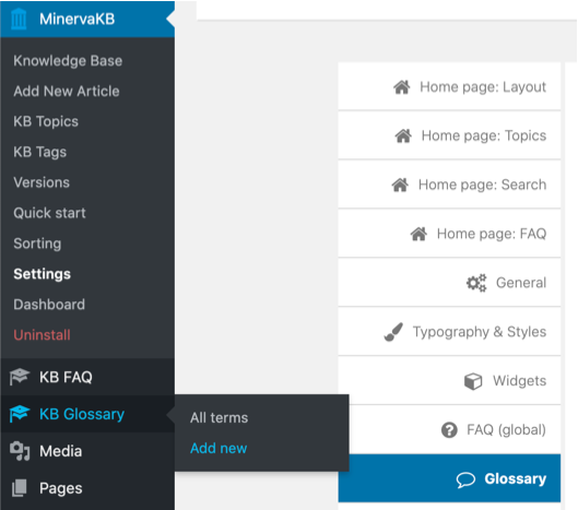 Adding new glossary term via the menu